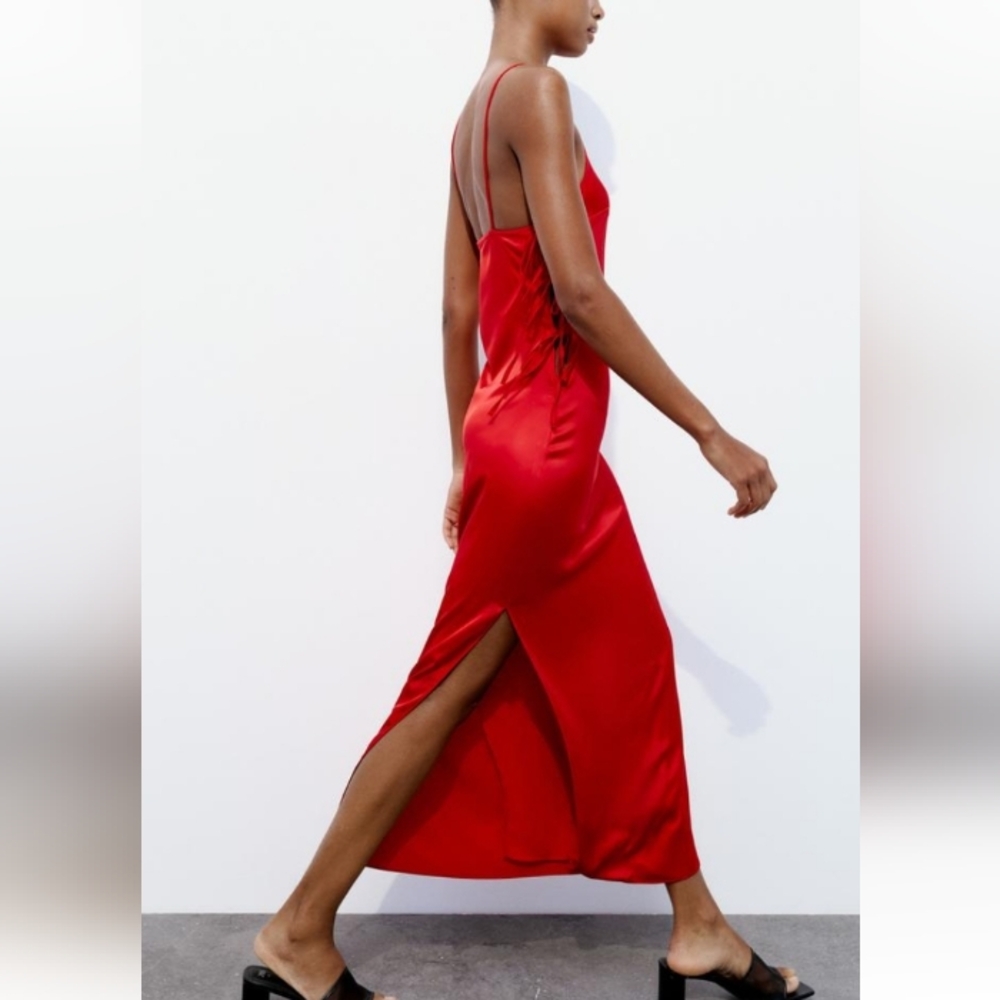 Zara Tied Satin Effect Midi Dress Sz XL